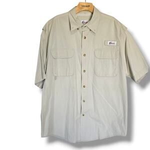 World Wide Sportsman Men’s Khaki Outdoor Fishing Shirt Short Sleeve Button-Down